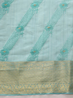 Thumbnail for Turquoise Kota Doria Embroidered Floral Saree with Unstitched Blouse - Hiral Fashion - Distacart