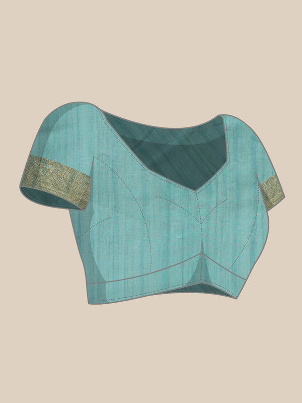 Turquoise Kota Doria Embroidered Floral Saree with Unstitched Blouse - Hiral Fashion - Distacart