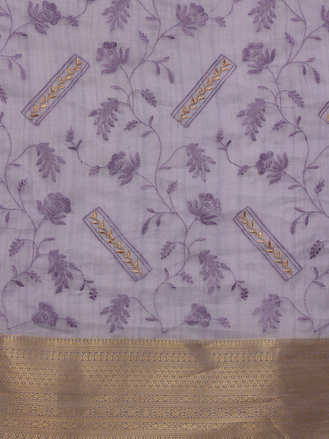 Lavender Kota Doria Embroidered Floral Saree with Unstitched Blouse - Hiral Fashion - Distacart