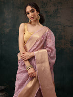 Thumbnail for Pink Kota Doria Embroidered Floral Saree with Unstitched Blouse - Hiral Fashion - Distacart