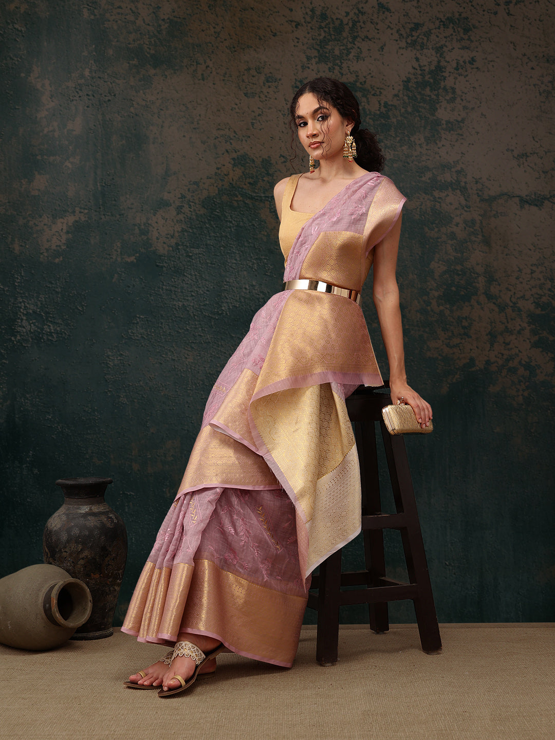 Pink Kota Doria Embroidered Floral Saree with Unstitched Blouse - Hiral Fashion - Distacart