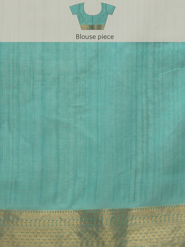 Turquoise Kota Doria Embroidered Floral Saree with Unstitched Blouse - Hiral Fashion - Distacart