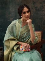 Thumbnail for Green Kota Doria Embroidered Floral Saree with Unstitched Blouse - Hiral Fashion - Distacart
