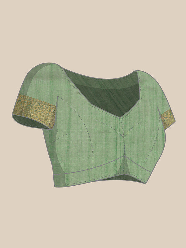 Green Kota Doria Embroidered Floral Saree with Unstitched Blouse - Hiral Fashion - Distacart