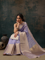 Thumbnail for Lavender Kota Doria Embroidered Floral Saree with Unstitched Blouse - Hiral Fashion - Distacart