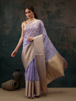 Thumbnail for Lavender Kota Doria Embroidered Floral Saree with Unstitched Blouse - Hiral Fashion - Distacart