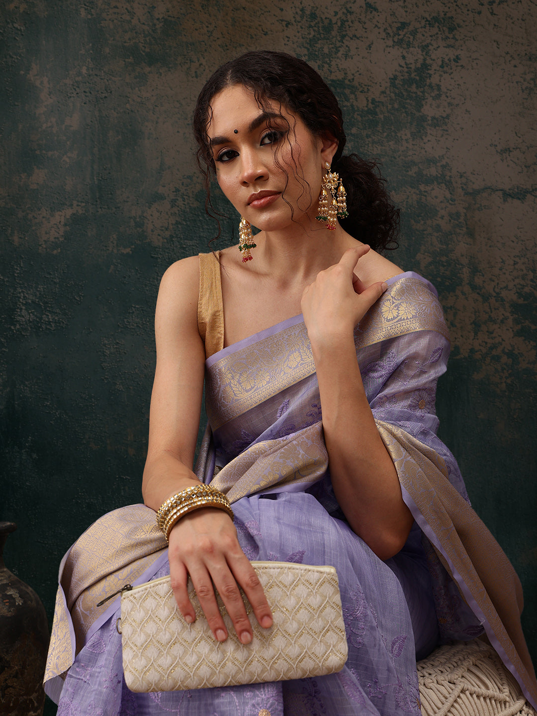 Lavender Kota Doria Embroidered Floral Saree with Unstitched Blouse - Hiral Fashion - Distacart