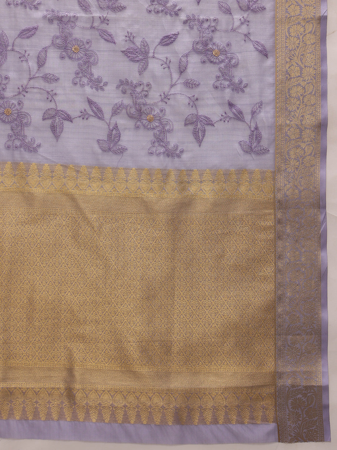 Lavender Kota Doria Embroidered Floral Saree with Unstitched Blouse - Hiral Fashion - Distacart