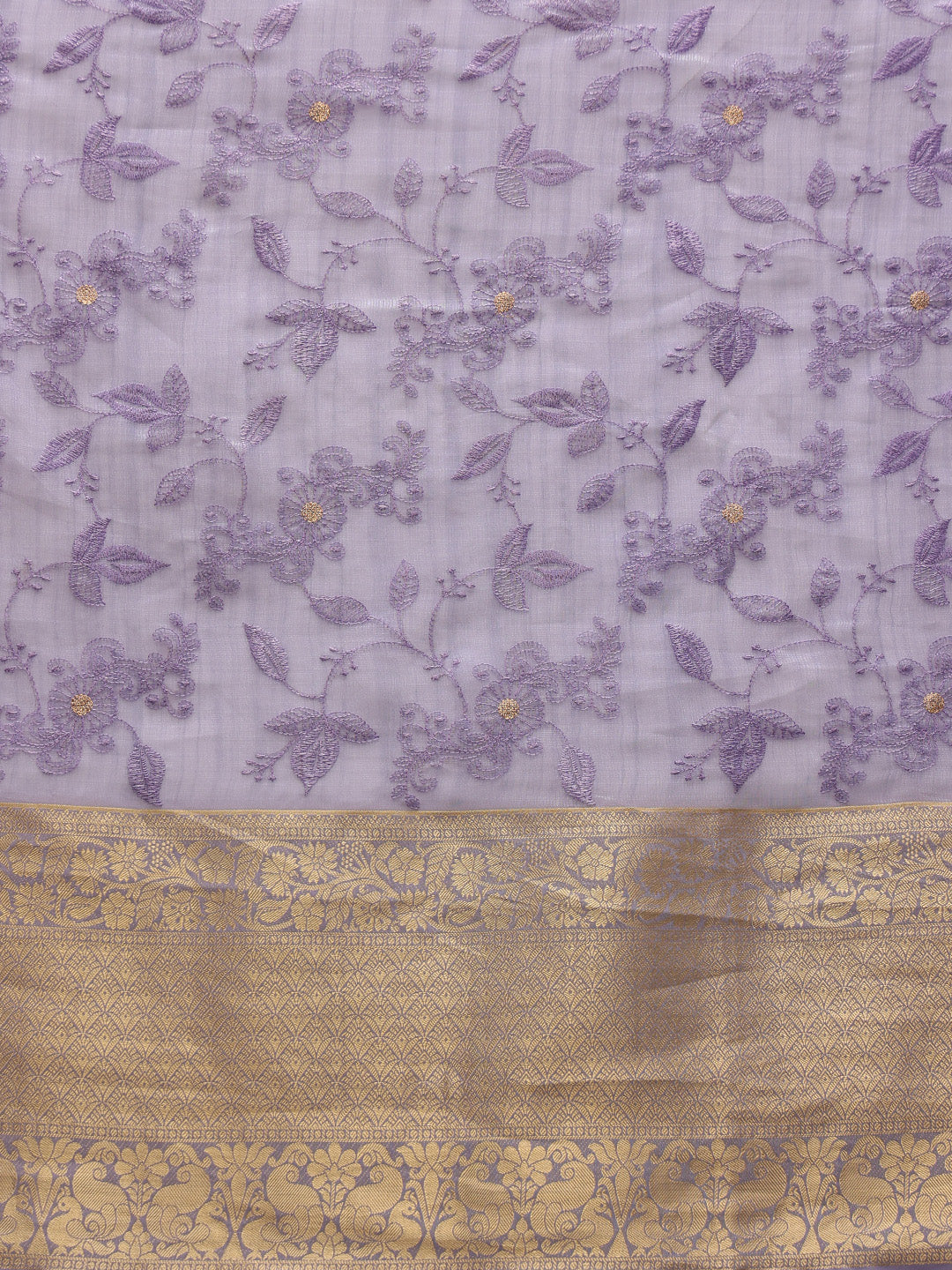 Lavender Kota Doria Embroidered Floral Saree with Unstitched Blouse - Hiral Fashion - Distacart