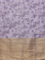 Thumbnail for Lavender Kota Doria Embroidered Floral Saree with Unstitched Blouse - Hiral Fashion - Distacart
