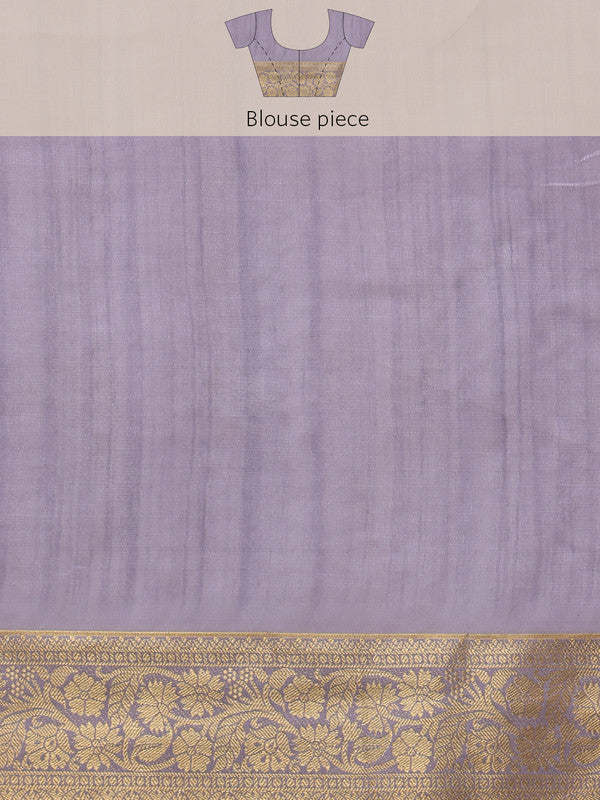Lavender Kota Doria Embroidered Floral Saree with Unstitched Blouse - Hiral Fashion - Distacart