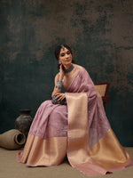 Thumbnail for Pink Kota Doria Embroidered Floral Saree with Unstitched Blouse - Hiral Fashion - Distacart