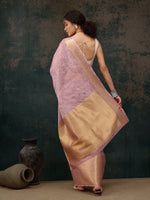 Thumbnail for Pink Kota Doria Embroidered Floral Saree with Unstitched Blouse - Hiral Fashion - Distacart