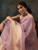 Thumbnail for Pink Kota Doria Embroidered Floral Saree with Unstitched Blouse - Hiral Fashion - Distacart