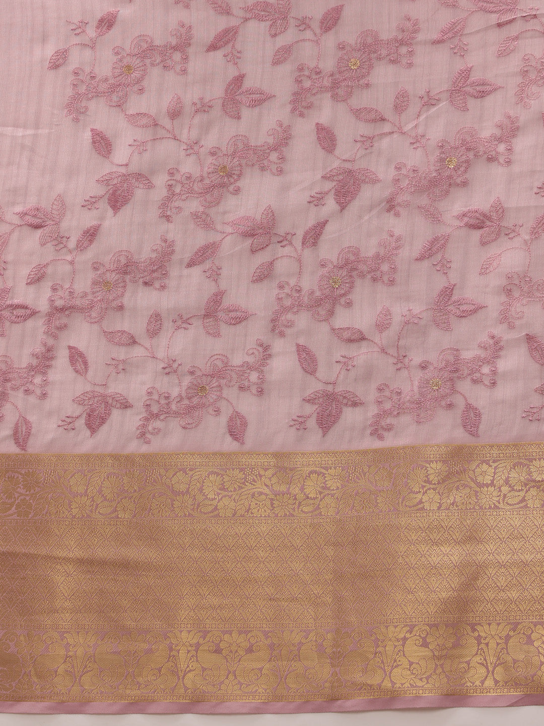 Pink Kota Doria Embroidered Floral Saree with Unstitched Blouse - Hiral Fashion - Distacart