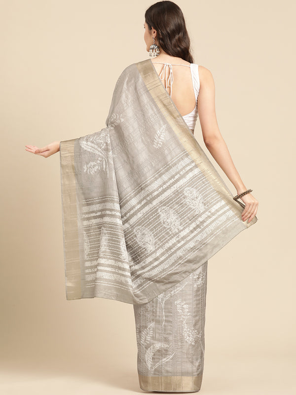 Beige Silk Blend Digital Print Floral Saree with Unstitched Blouse - Hiral Fashion - Distacart