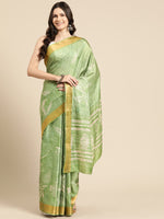 Thumbnail for Green Silk Blend Digital Print Floral Saree with Unstitched Blouse - Hiral Fashion - Distacart