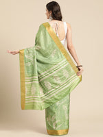 Thumbnail for Green Silk Blend Digital Print Floral Saree with Unstitched Blouse - Hiral Fashion - Distacart
