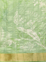 Thumbnail for Green Silk Blend Digital Print Floral Saree with Unstitched Blouse - Hiral Fashion - Distacart