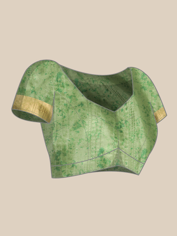 Green Silk Blend Digital Print Floral Saree with Unstitched Blouse - Hiral Fashion - Distacart