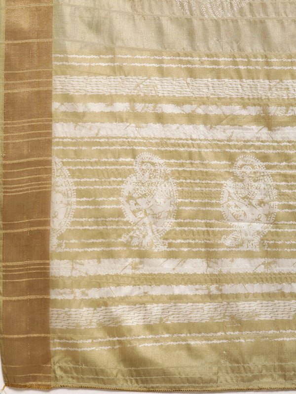 Olive Silk Blend Digital Print Floral Saree with Unstitched Blouse - Hiral Fashion - Distacart