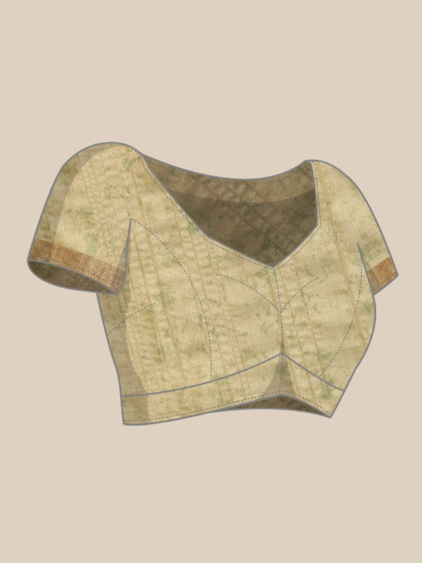 Olive Silk Blend Digital Print Floral Saree with Unstitched Blouse - Hiral Fashion - Distacart