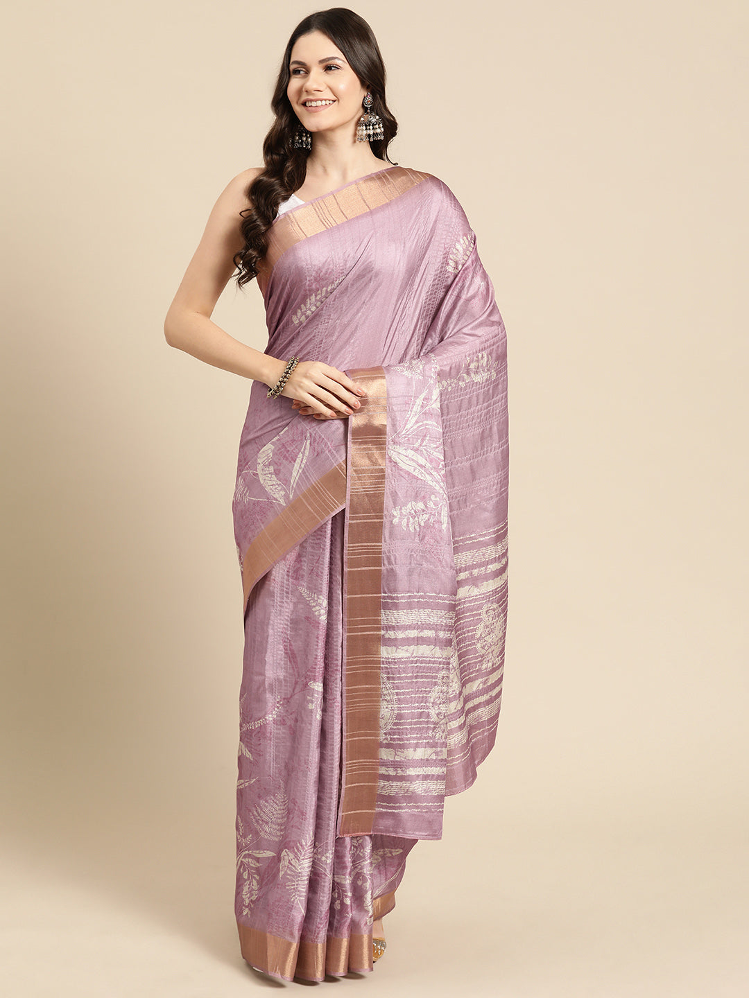 Purple Silk Blend Digital Print Floral Saree with Unstitched Blouse - Hiral Fashion - Distacart