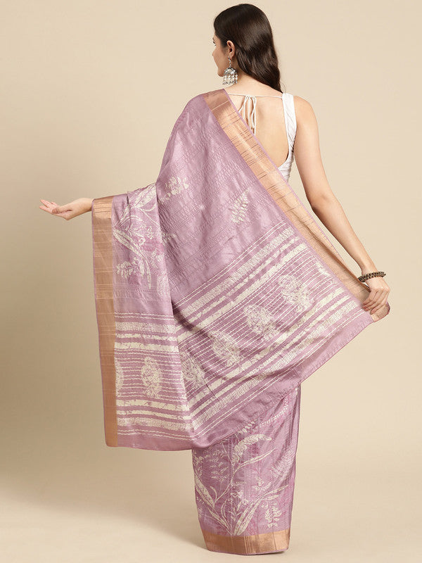 Purple Silk Blend Digital Print Floral Saree with Unstitched Blouse - Hiral Fashion - Distacart