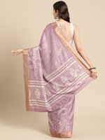 Thumbnail for Purple Silk Blend Digital Print Floral Saree with Unstitched Blouse - Hiral Fashion - Distacart