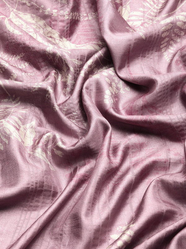 Purple Silk Blend Digital Print Floral Saree with Unstitched Blouse - Hiral Fashion - Distacart