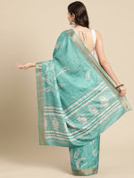 Thumbnail for Turquoise Silk Blend Digital Print Floral Saree with Unstitched Blouse - Hiral Fashion - Distacart