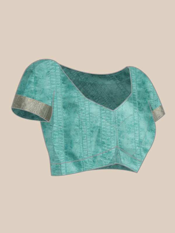 Turquoise Silk Blend Digital Print Floral Saree with Unstitched Blouse - Hiral Fashion - Distacart