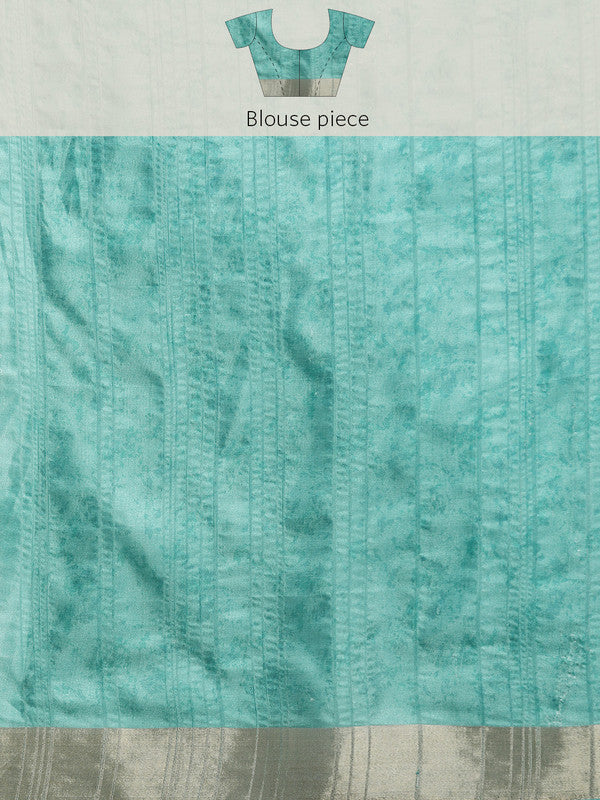 Turquoise Silk Blend Digital Print Floral Saree with Unstitched Blouse - Hiral Fashion - Distacart
