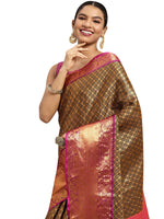 Thumbnail for Black Pure Silk Woven Zari Design Polka Dots Saree with Unstitched Blouse - Hiral Fashion - Distacart