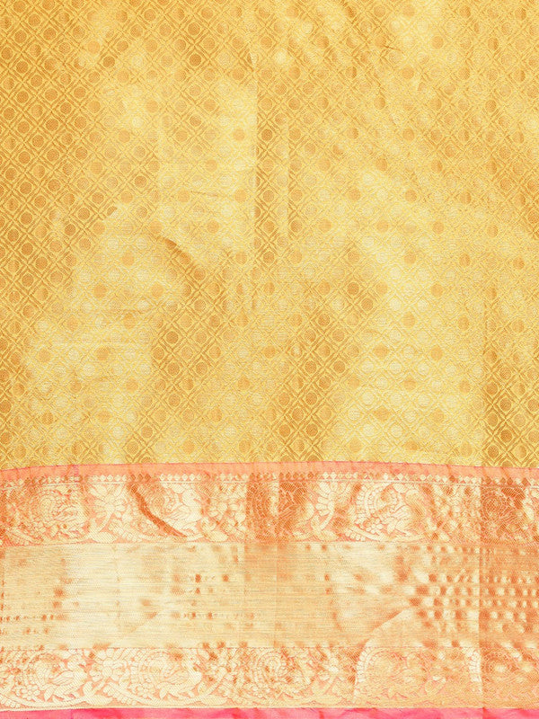 Mustard Pure Silk Woven Zari Design Polka Dots Saree with Unstitched Blouse - Hiral Fashion - Distacart