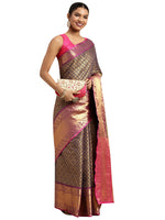 Thumbnail for Navy Blue Pure Silk Woven Zari Design Polka Dots Saree with Unstitched Blouse - Hiral Fashion - Distacart