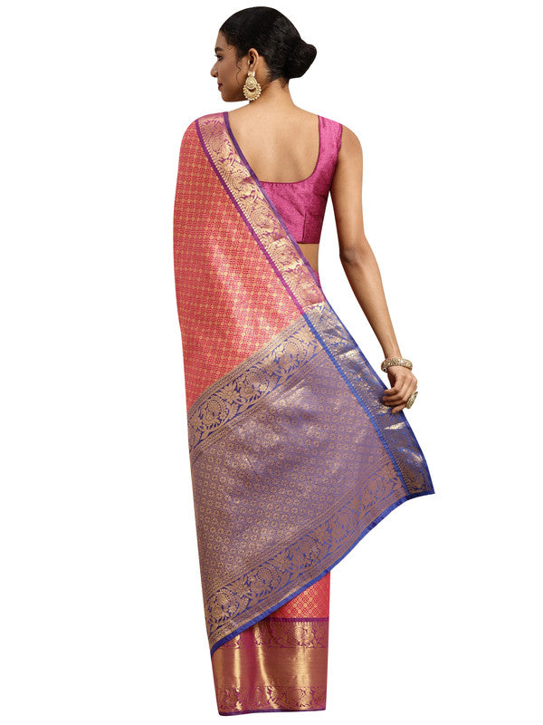 Pink Pure Silk Woven Zari Design Polka Dots Saree with Unstitched Blouse - Hiral Fashion - Distacart