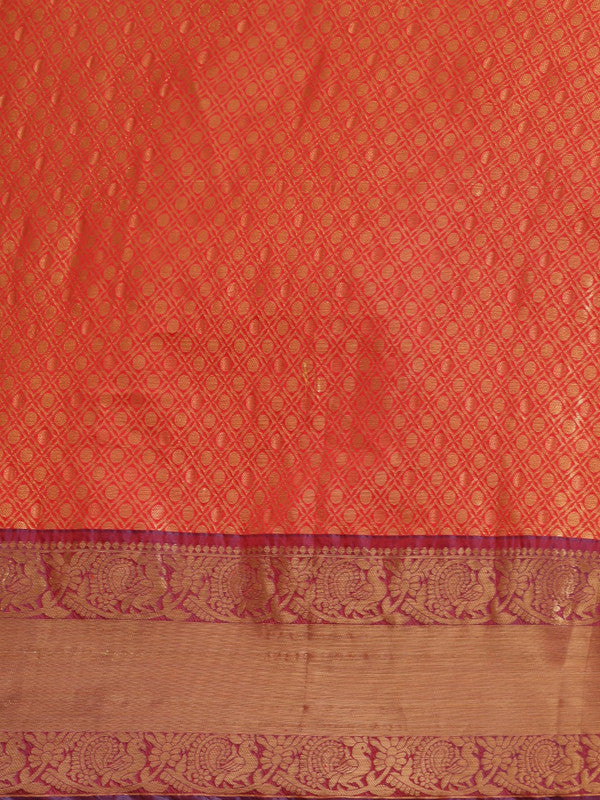 Red Pure Silk Woven Zari Design Polka Dots Saree with Unstitched Blouse - Hiral Fashion - Distacart