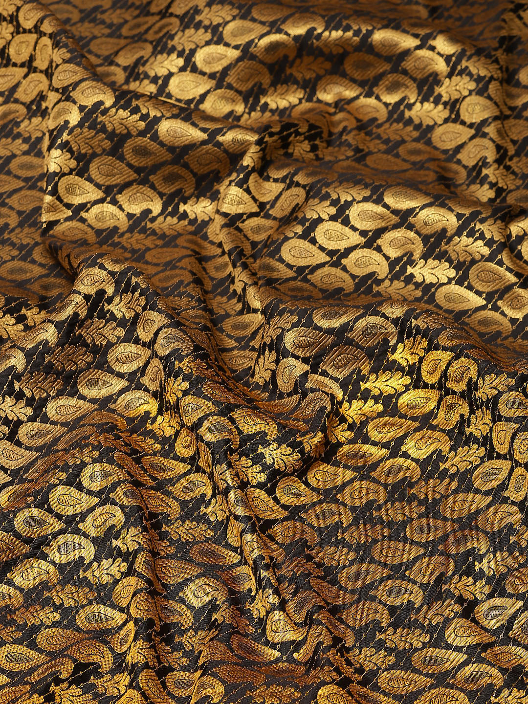 Black Brocade Woven Zari Design Paisely Saree with Unstitched Blouse - Hiral Fashion - Distacart