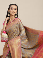 Thumbnail for Gray Brocade Woven Zari Design Paisely Saree with Unstitched Blouse - Hiral Fashion - Distacart
