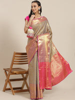 Thumbnail for Gray Brocade Woven Zari Design Paisely Saree with Unstitched Blouse - Hiral Fashion - Distacart