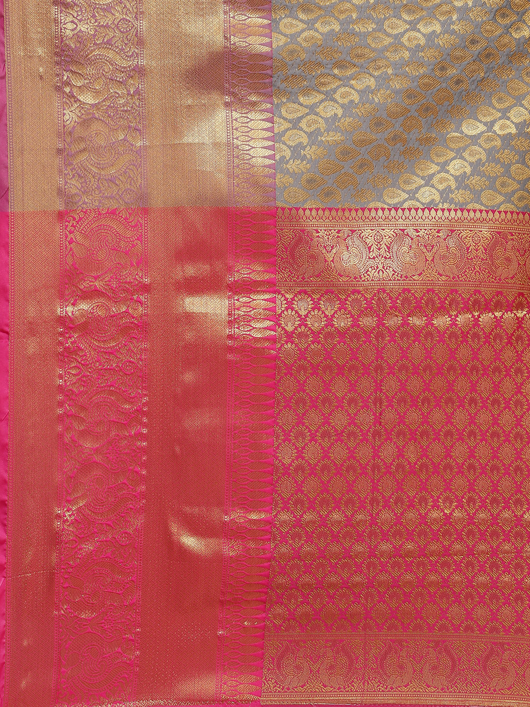 Gray Brocade Woven Zari Design Paisely Saree with Unstitched Blouse - Hiral Fashion - Distacart