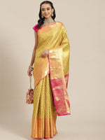 Thumbnail for Yellow Brocade Woven Zari Design Paisely Saree with Unstitched Blouse - Hiral Fashion - Distacart
