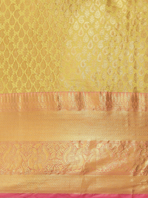 Yellow Brocade Woven Zari Design Paisely Saree with Unstitched Blouse - Hiral Fashion - Distacart