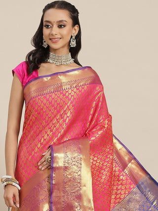 Pink Brocade Woven Zari Design Paisely Saree with Unstitched Blouse - Hiral Fashion - Distacart