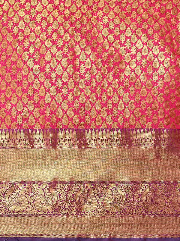 Pink Brocade Woven Zari Design Paisely Saree with Unstitched Blouse - Hiral Fashion - Distacart