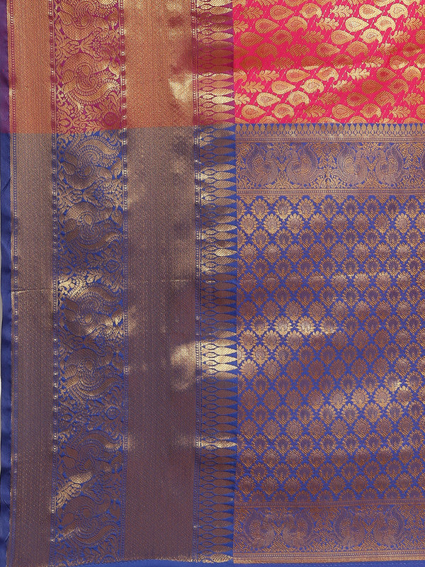Pink Brocade Woven Zari Design Paisely Saree with Unstitched Blouse - Hiral Fashion - Distacart