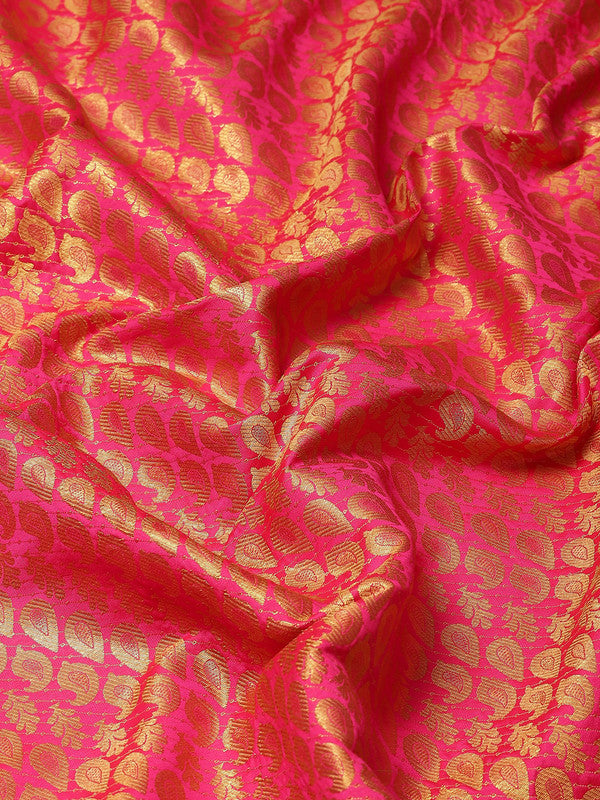 Pink Brocade Woven Zari Design Paisely Saree with Unstitched Blouse - Hiral Fashion - Distacart