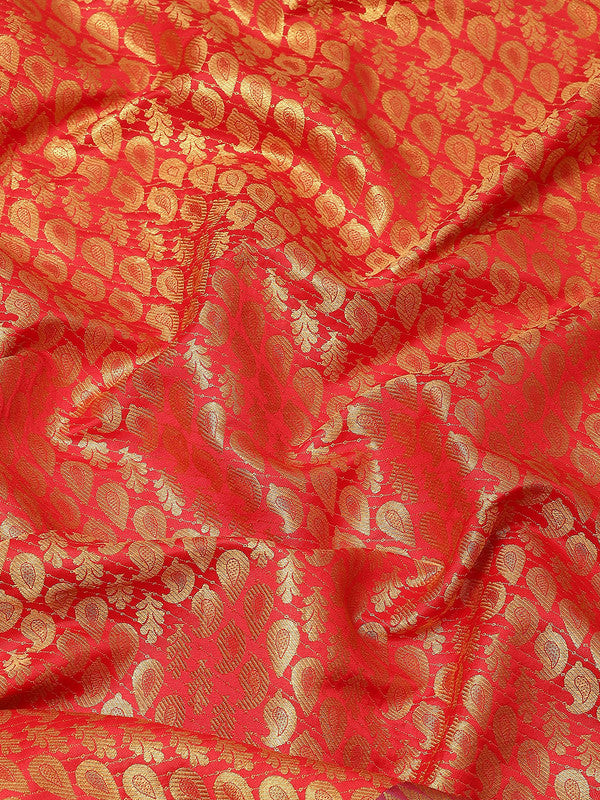 Red Brocade Woven Zari Design Paisely Saree with Unstitched Blouse - Hiral Fashion - Distacart