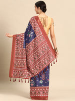 Thumbnail for Navy Blue Silk Blend Digital Print Patola Saree with Unstitched Blouse - Hiral Fashion - Distacart